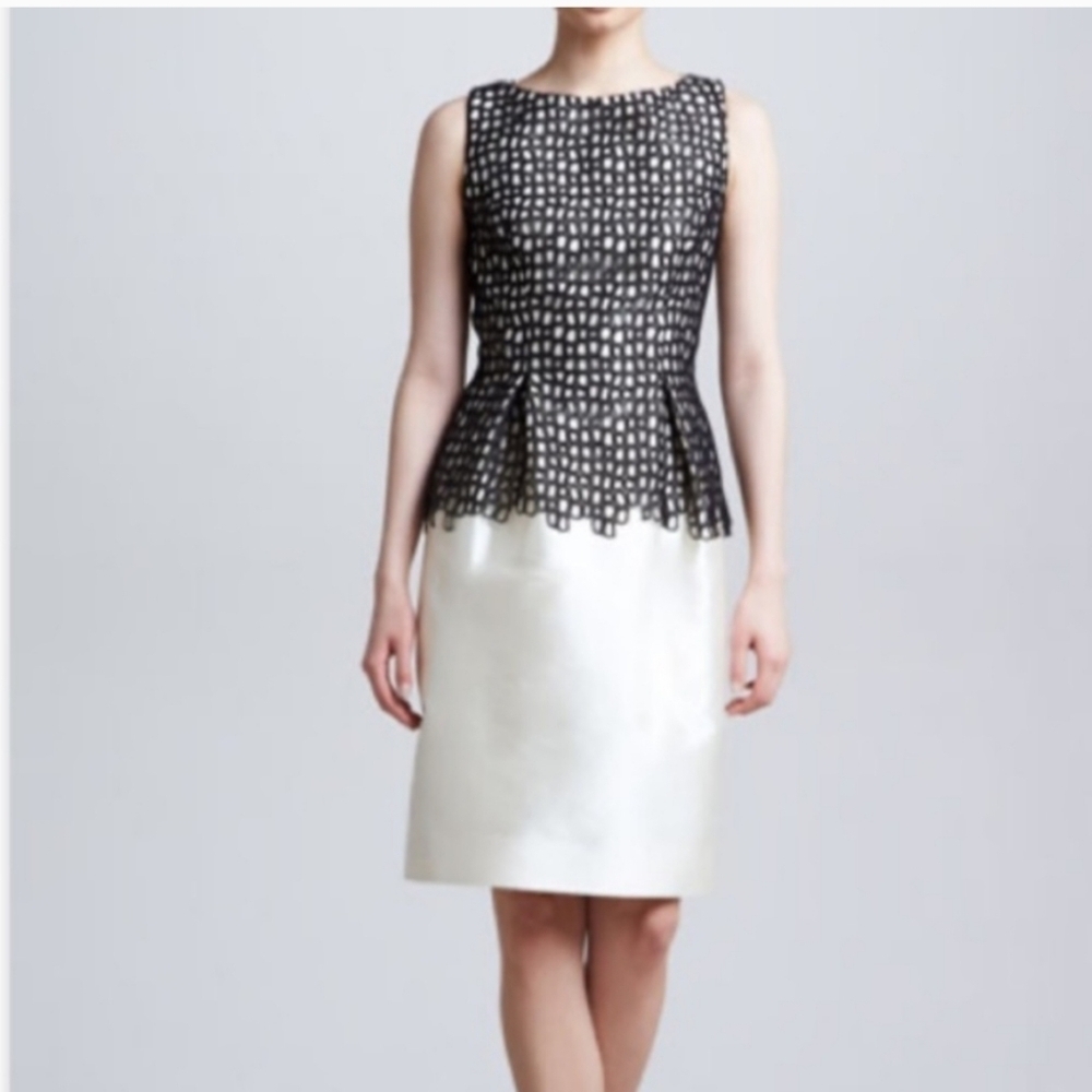 Lela Rose Lace seamed Bodice Sheath Sleeveless Mini Dress  Cream Black Size 6